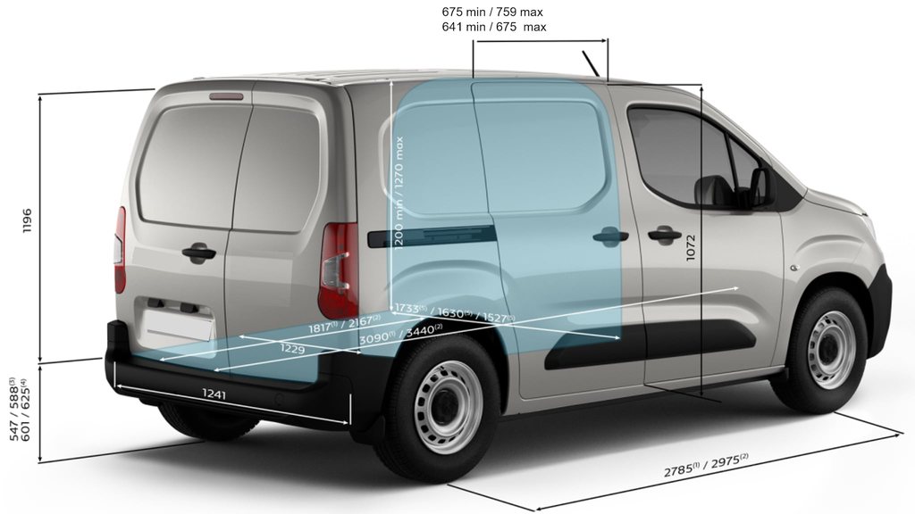New ë-Berlingo Van with all interior dimensions indicated