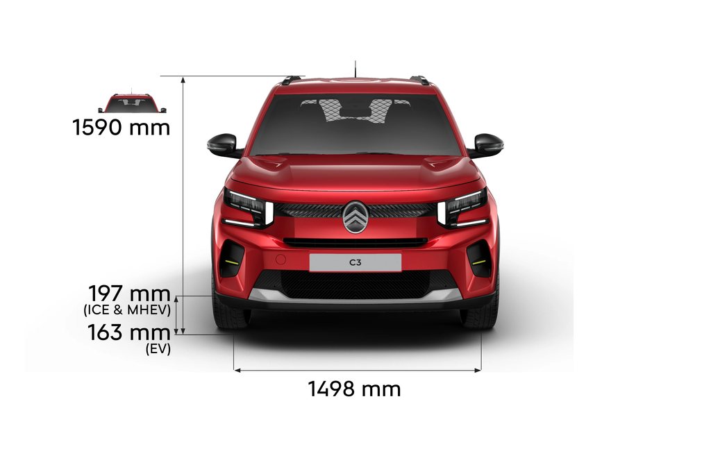 Front view of Citroën ë‑C3 Van showing full exterior dimensions for practical, affordable mobility.