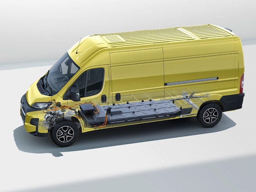 Az új Opel Movano Electric röntgenképe, amely megmutatja az elektromos motort