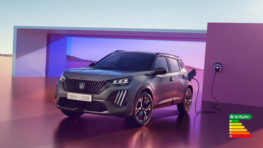 New SUV PEUGEOT E-2008 Selenium Grey using a Wallbox for charging