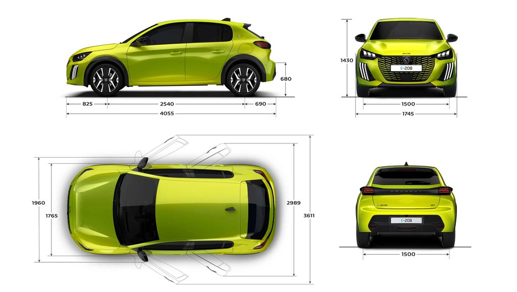 PEUGEOT 208 exterior dimensions