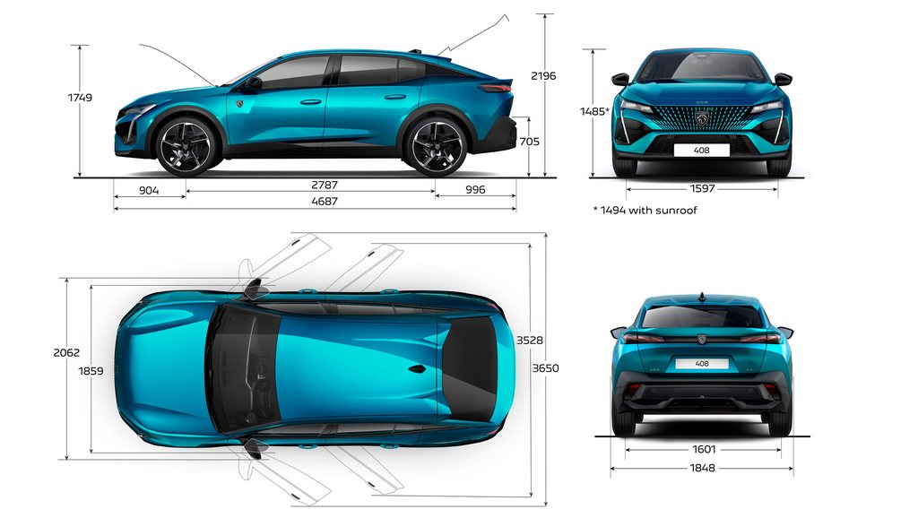 PEUGEOT 408 Hybrid or Plug-In Hybrid exterior dimensions
