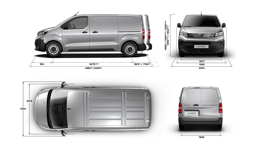 Exterior dimensions of the new PEUGEOT E-Expert