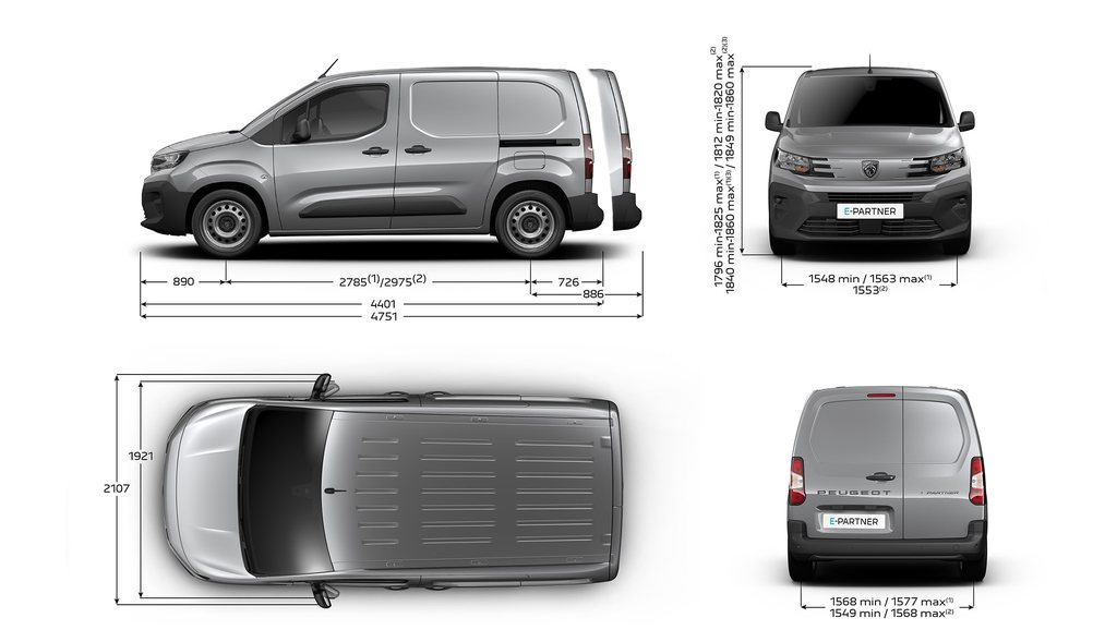New PEUGEOT E-PARTNER exterior dimensions